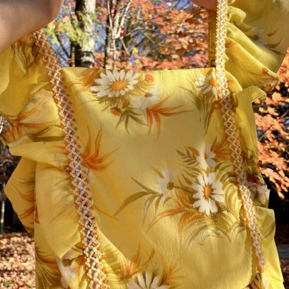 1960s Vintage Daisy Gown Dress Golden Yellow Floral Chiffon Dress Small Sz 4 - Picture 6 of 10
